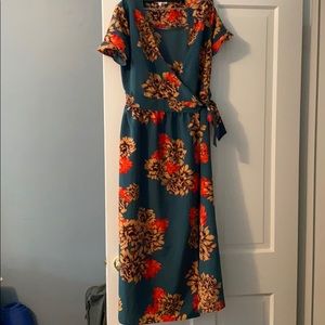 long floral wrap dress